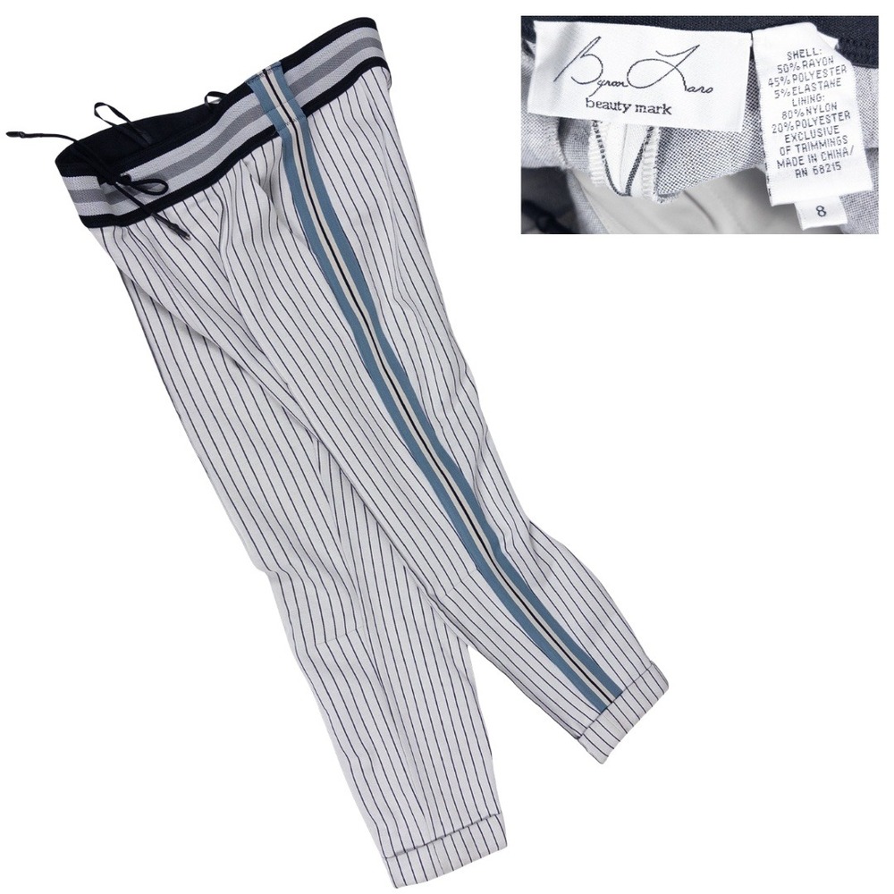 Byron Lars Beauty Mark Striped Pants Women 8 White Black Blue Excellent Cropped